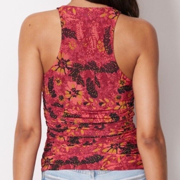 Evereve Novah Floral Mesh Ruched Tank, Pink Multi Color Size XS NWT - Picture 8 of 10